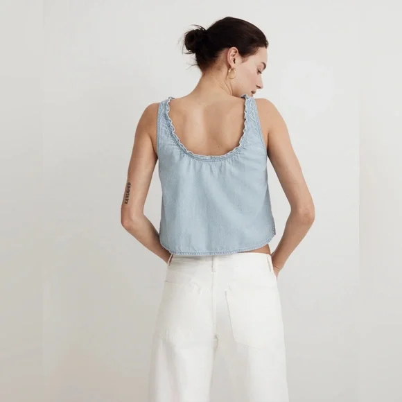 Denim Ruffled U-Neck Crop Top XL - Picture 3 of 8